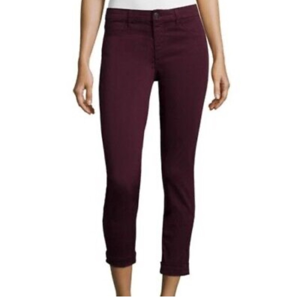 NEW J Brand ANJA Clean Cuffed Cropped Jeans -Deep Mulberry Size 28